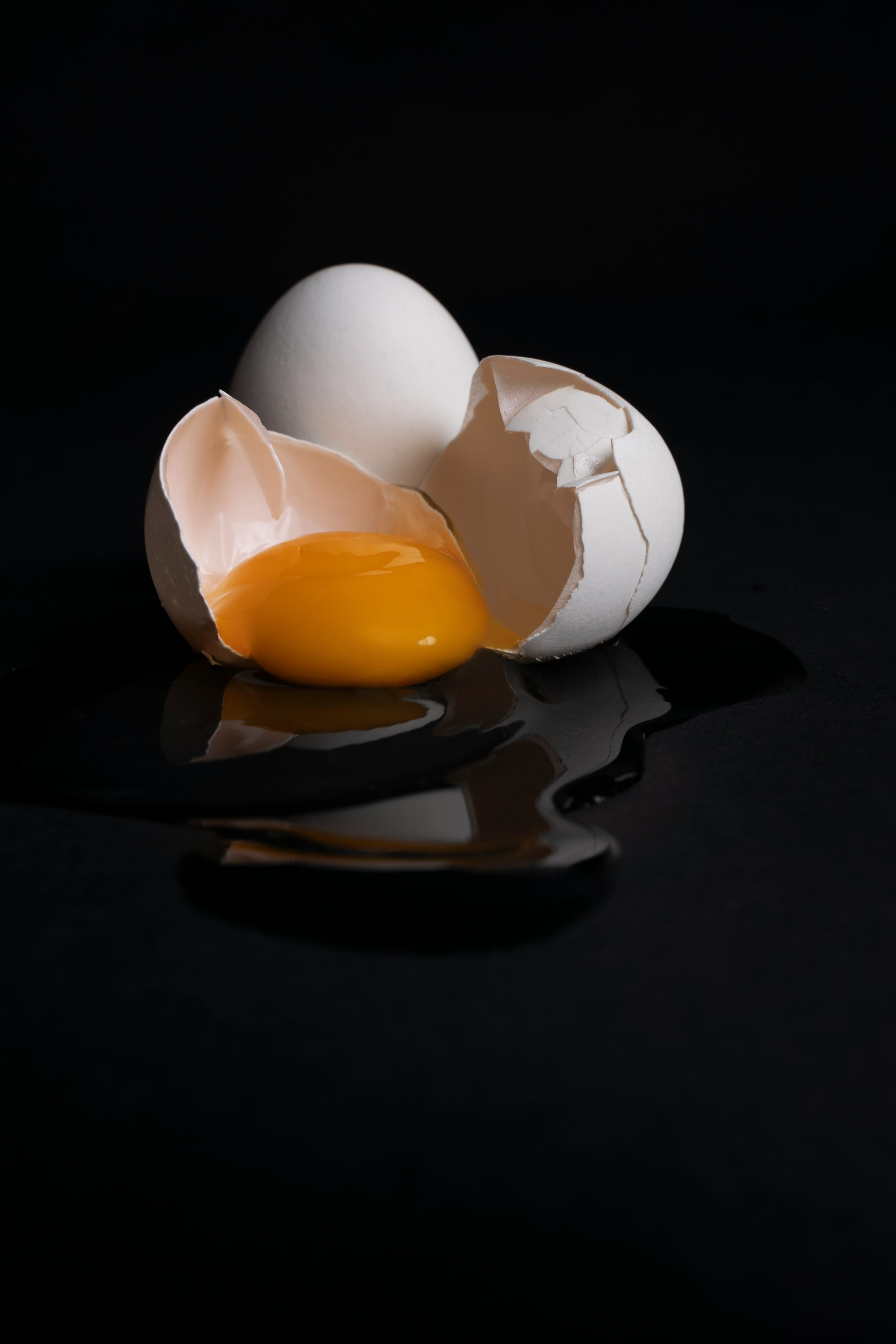 Cracked egg showing moisture content