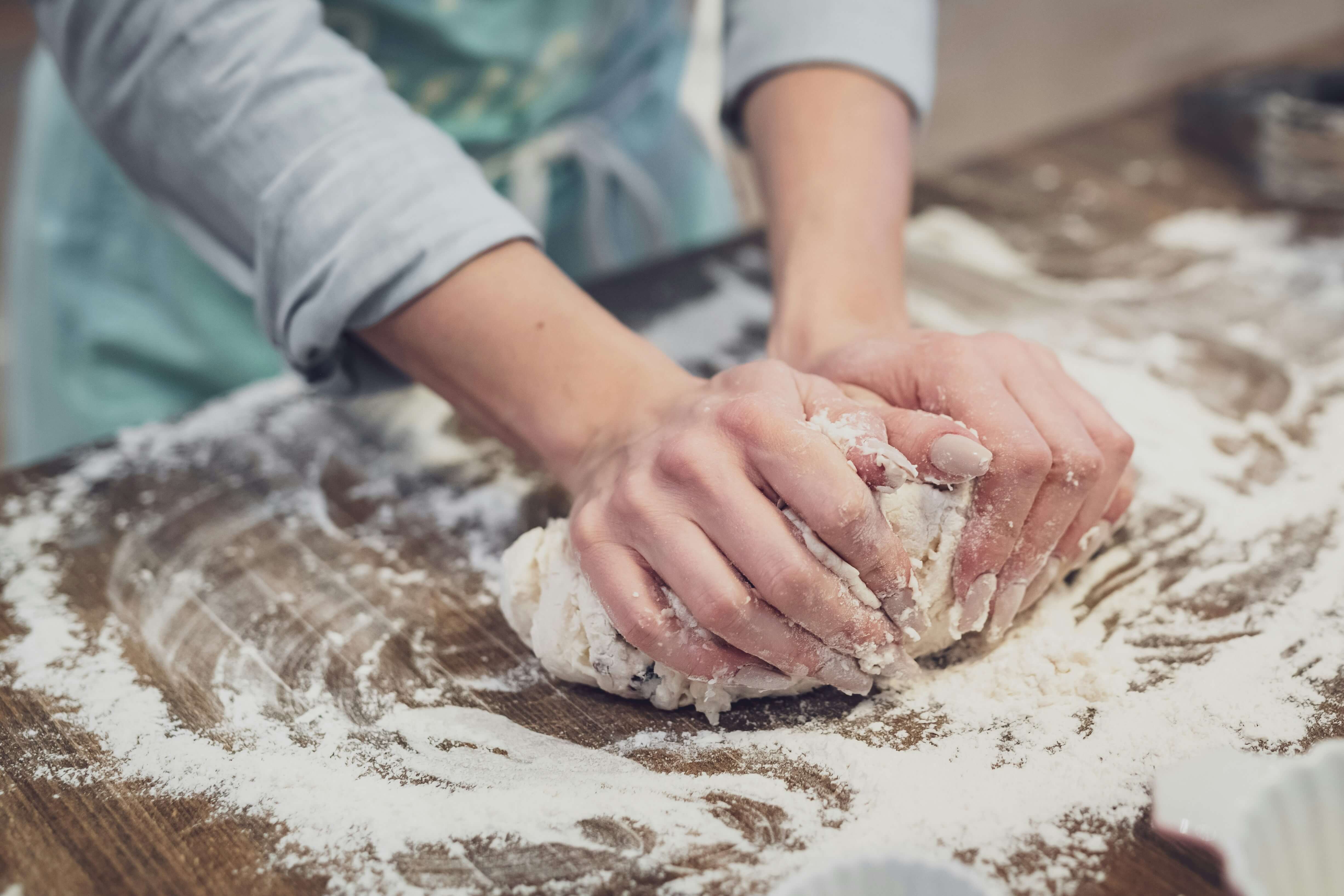 Dough being kneaded showing binding properties